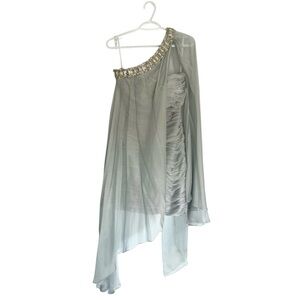 Tony Bowls One-shoulder Cocktail Dress with Ruched Body and Jewelled Neckline